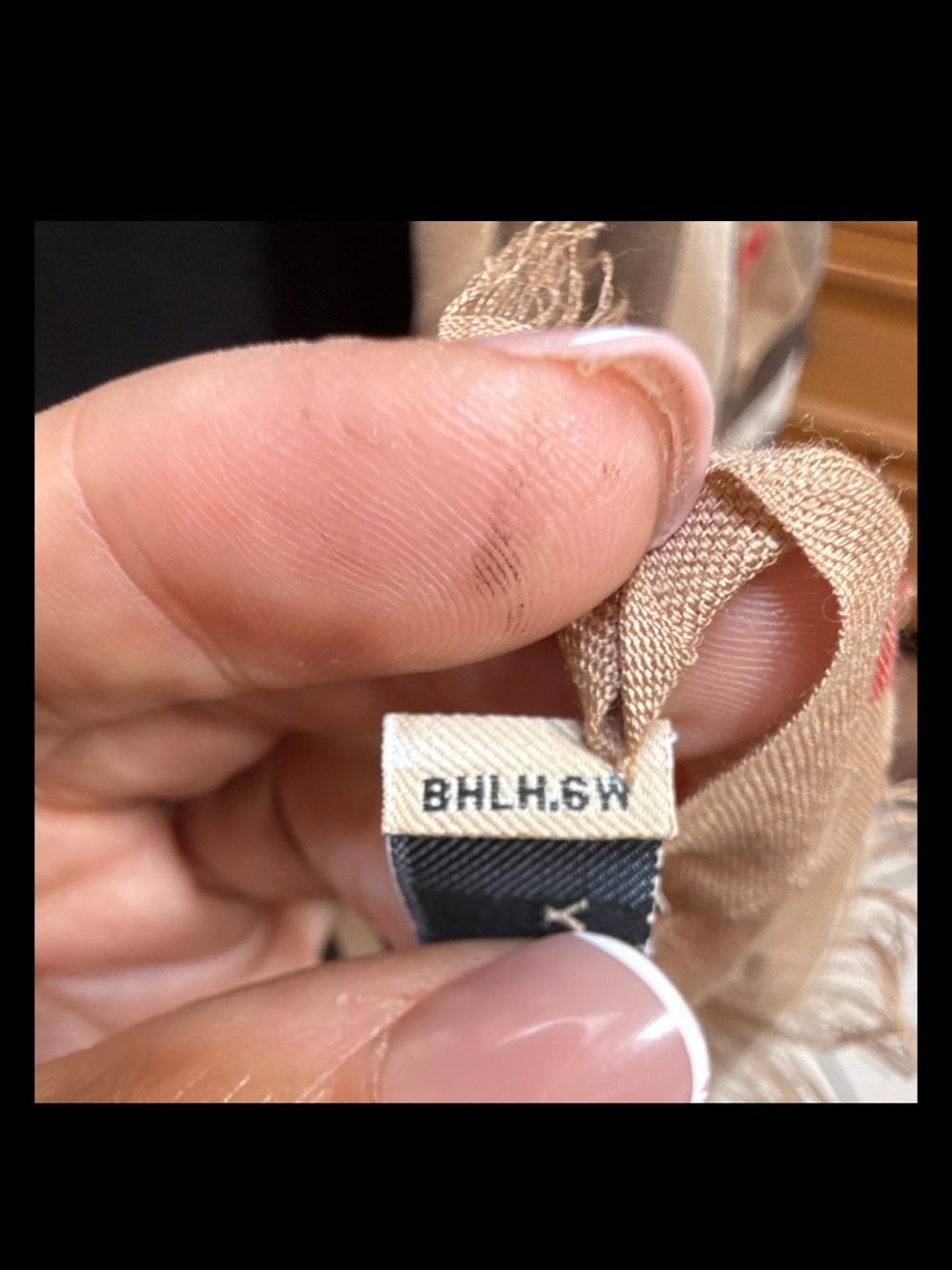 Burberry Tan Plaid Scarf with Black, White & Red Stripes - Picture 5 of 10